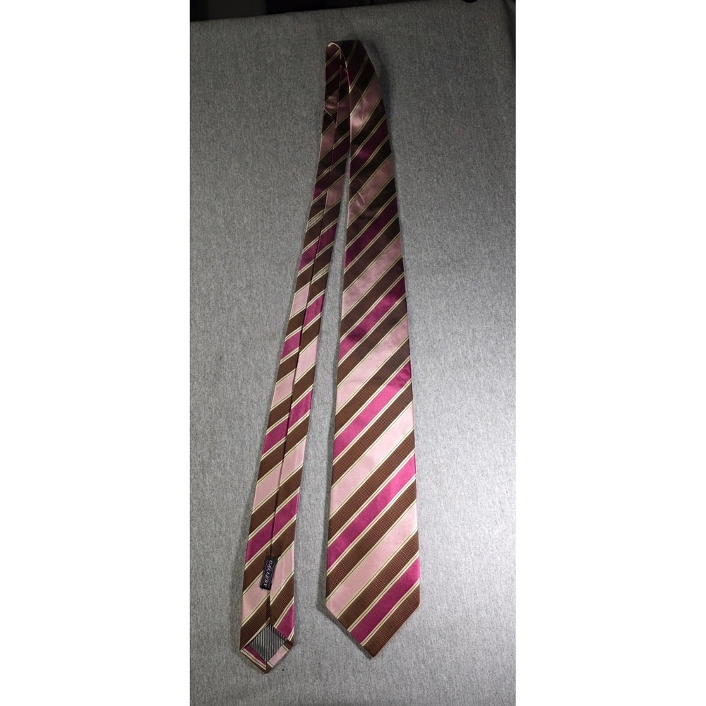 JZ Richards Gallery Collection Silk Tie Pink Magenta Brown Striped Made in USA